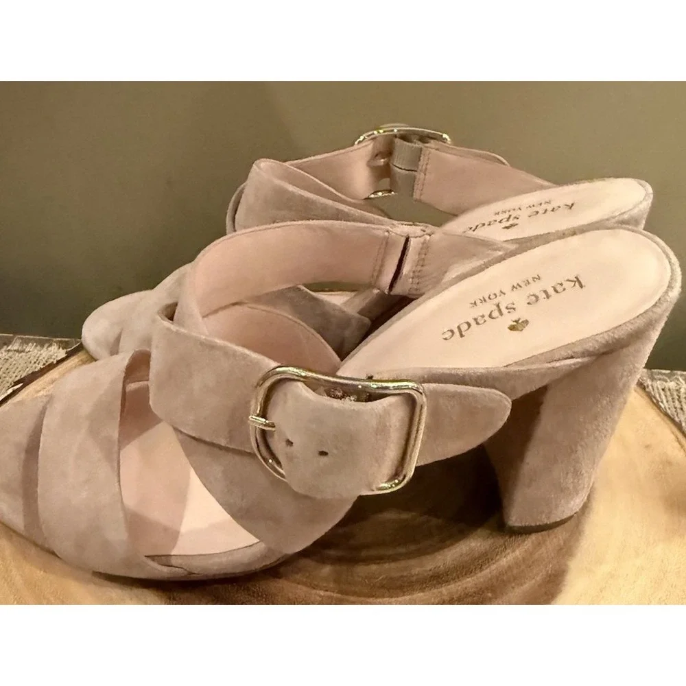 Kate Spade Orchid Suede Sandal In Fawn Blush Kid Suede Block Heels Sz 9